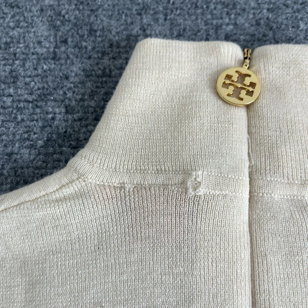 Tory Burch 100% Wool Lightweight Sweater Mock Neck Cream Long Sleeve Sz Small